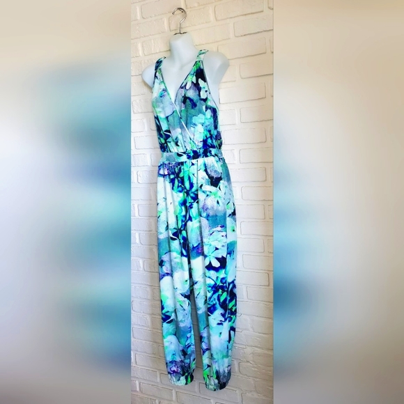 Charlie Jade Jumpsuit Jumper  Floral Tropical Racerback Green Blue Purple Small - Picture 3 of 12